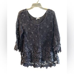 Chic Black Crochet Women's Blouse